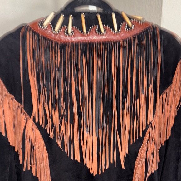 Leather Western Fringe Jacket - Black and Brown - Picture 12 of 15